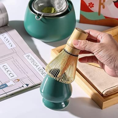 Ceremony Matcha Kit - Traditional Bamboo Matcha Whisk (Chasen) Scoop (Chashaku) Chawan Bowl with Pouring Spout Whisk Holder Sifter Tea Tray- The Perfect Matcha Set (Set of 6, Pink - Image 6