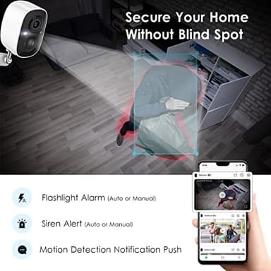 GMK Security Camera Wireless Outdoor, 2K Color Night Vision AI Motion Detection 2-Way Talk Battery Powered WiFi Home Indoor Camera IP65 Weatherproof Spotlight Siren Alarm Cloud/SD Storage - Image 4