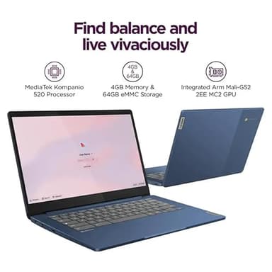 Lenovo IdeaPad Slim 3 Chromebook - 14'' Full HD (1920 x 1080) Display • 8-Core MediaTek Kompanio 520 CPU • 4GB RAM • 64GB eMMC & 256GB Micro SD Card • Wi-Fi 6 • for Business Student • Chrome OS • Blue - Image 2