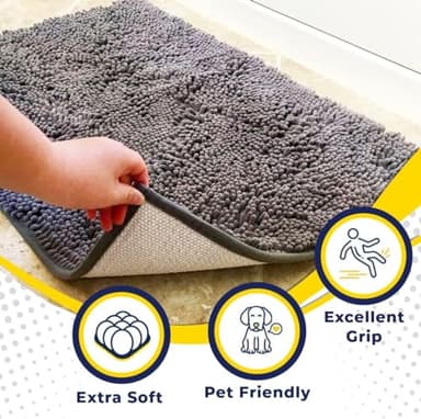 Muddy Mat® AS-SEEN-ON-TV Highly Absorbent Microfiber Door Mat and Pet Rug, Non Slip Thick Washable Area and Bath Mat Soft Chenille for Kitchen Bathroom Bedroom Indoor and Outdoor - Grey XXXL 72"X48" - Image 2