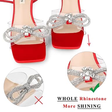 Zzheels Double Bowknots Clear Heels Square Toe Lace up Sandals Red Heels for Women for Wedding Red US7 - Image 3