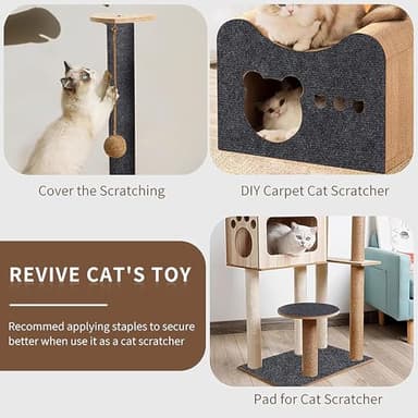 Rantow Trimmable Self-Adhesive Mat Cat Scratching Post Carpet Replacement Pad 78.7"x15.8" Cat Scratcher Cover for Cat Tree Shelf Shelves Steps Couch Furniture Wall DIY Protector (Dark Grey) - Image 3