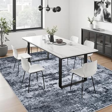 8x10 Area Rug Living Room Rug: Washable Modern Abstract Soft Thin Rug Indoor Floor No Slip Stain Resistant Carpet for Bedroom Dining Room Farmhouse Nursery Home Office - Black - Image 5