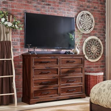 ACCOHOHO Farmhouse 8 Drawers Dresser Chests for Bedroom,52" Wide Wood Rustic Chest of Drawers with Metal Handle,Natural Texture,Drawer Organizer for Bedroom,Living Room,Hallway and Entryway,Brown - Image 3