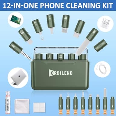 Ordilend for iPhone Cleaning Kit for Charging Port Cleaner, Multi-Tool iPhone Cleaner Repair Lightning Cable, cell Phone Cleaning Kit for iPad, Connector, Speaker, Airpod with Storage Case, Army Green - Image 2
