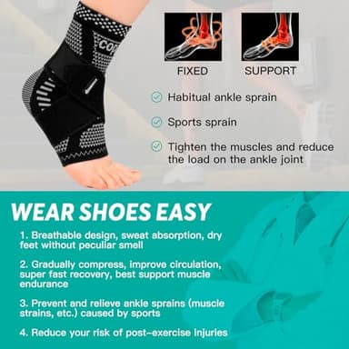 INDEEMAX Ankle Brace for Sprained Ankle Compression Sleeve, Copper Infused Ankle Support Brace for Women & Men, Plantar Fasciitis Relief Achilles Tendonitis, Sports Running, Silver Black, S - Image 8