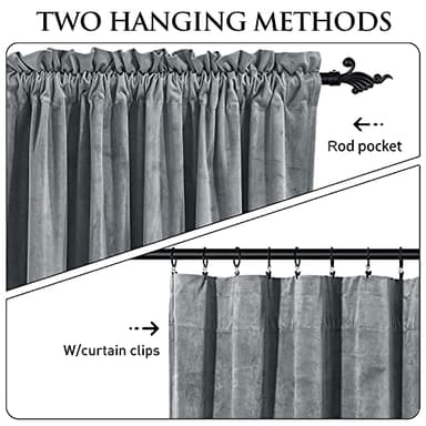 StangH Grey Velvet Curtains 96 inches Long Room Darkening Window Drapes for Living/Dining Room, Solid Rod Pocket Panels for French Door/Cottage, W52 x L96, 2 Panels - Image 2