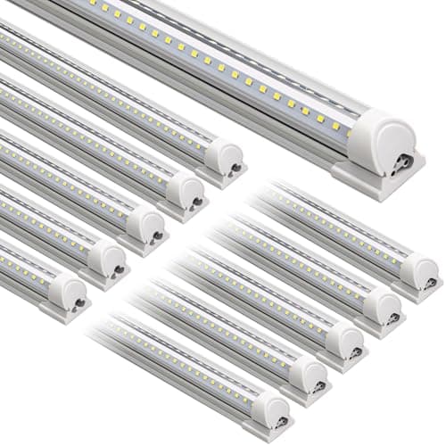 Barrina 8FT LED Shop Lights, 72W 10000LM 6500K, Clear Cover Linkable Tube Light, T8 V Shape Ceiling Lights for Garage, Warehouse, Workshop, 10 Pack - Image 1