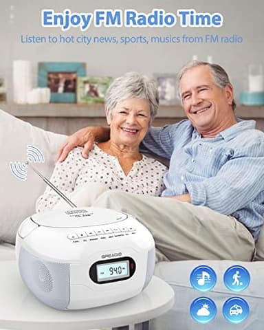 Greadio Boombox CD Player, Portable FM Radio CD Player with Bluetooth 5.1, LCD Display, AC Cord/Dry Battery Operation, TF/USB/AUX Port, Headphone Jack, CD-R/CD-RW Compatible for Home,Senior,Kids - Image 4