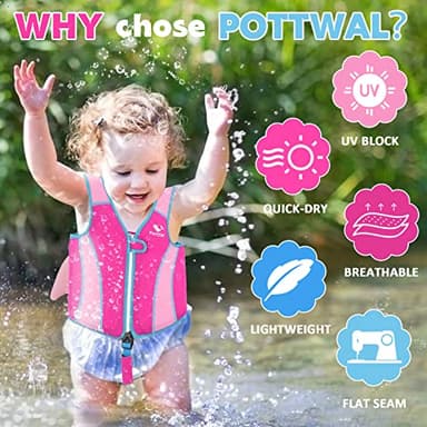 Pottwal Swim Vest for Kids - Swim Jacket for 1-2 Years (24-33LBS Weight) - Buoyancy Aid Made of EPE and Neoprene - with Adjustable Crotch Strap - Pink Fish Fin Pattern - Image 5