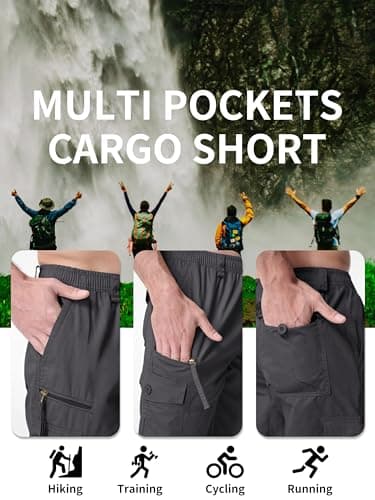 MAGNIVIT Mens Capri Long Twill Elastic Cargo Shorts Below Knee 3/4 Cargo Shorts Cotton Relaxed Fit Casual Multi-Pocket Grey 36 - Image 4