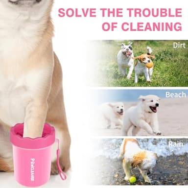 Comotech Portable Pet Foot Washer with Silicone Brush, 3 Absorbent Towels for Small Dogs (Pink) - Image 2