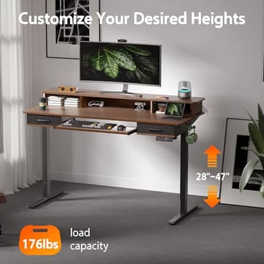 WALKINGDESK 63 Inches Electric Standing Desk with Keyboard Tray, Height Adjustable Sit to Stand Table with 2 Drawers, Ergonomic Home Office Desk with Storage Shelf, Computer Table, Black Walnut - Image 5