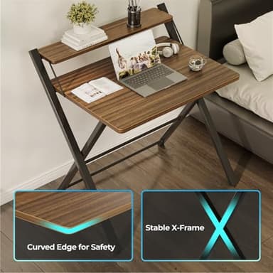 GreenForest No Assembly Folding Desk, 2-Tier Compact Computer Desk with Shelf, Space Saving Foldable Table for Home Office, Dorm or Apartment, Portable Collapsible Sturdy Laptop Desk, Espresso - Image 7