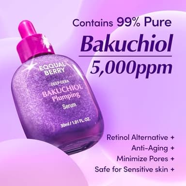 EQQUALBERRY Bakuchiol Plumping Face Serum - Retinol Natural Alternative for Sensitive Skin, with Niacinamide & Hyaluronic Acid, Pore & Wrinkle Korean Skin Care (1.01oz / 30ml) - Image 2