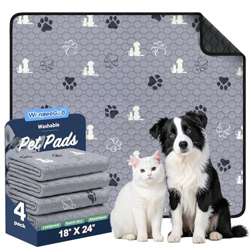WanpeeGoo Washable Pee Pads for Dogs, 4 Pack Absorbent Reusable Training Dog Pads Pet Puppy Pads, Non-Slip Potty Pads for Whelping, Playpen, Crate, Bed, Grey 18"x24" - Image 1