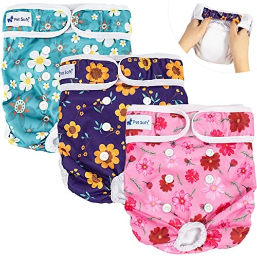 Pet Soft Washable Female Diapers (3 Pack) Female Dog Diapers, Comfort Reusable Doggy Diaper for Girl Dog in Period Heat (Cute Flower, M) - Image 1