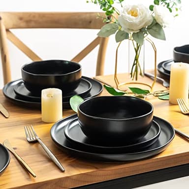 AmorArc Ceramic Dinnerware Sets, Wavy Rim Stoneware Plates and Bowls Sets, Highly Chip and Crack Resistant | Dishwasher & Microwave Dishes set, Service for 4 (12pc)-4 Color - Image 5