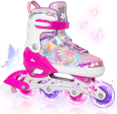 MammyGol Inline Skates for Girls Kids, 4 Size Adjustable Butterfly Roller Skates with Vibrant Colors Flashing Wheels, Skates Indoor Outdoor for Beginners Women Lady - Image 3