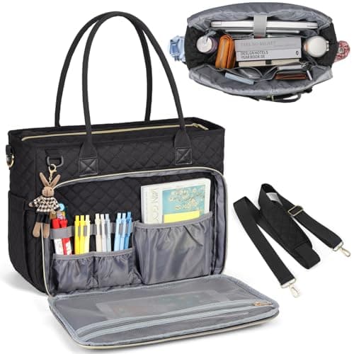 RAINSMORE Teacher Tote Bag 15.6 inch Laptop Bag for Women Work Bags Laptop Tote Nurse Bag Professional Computer Messenger with Insulated Pocket, Laptop Briefcase for Office, College, Nursing, Black - Image 1