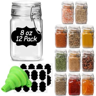 ComSaf Small Glass Jars with Airtight Lid Set of 12, Spice Jars 8 oz, Mason Jars 8 oz, Small Canning Jar, 8oz Jars with Lids for Kitchen, Jam, Jelly, Honey, Dessert, Salad, Shower Wedding Favors - Image 1