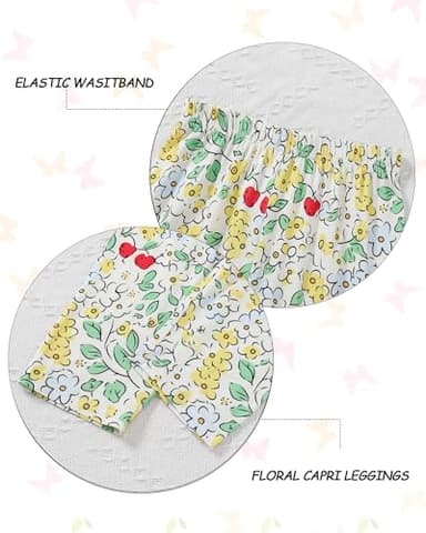 SOLOYEE Toddler Girl Clothes 2T 3T Girls Outfit, Short Sleeve Ruffle Top with Bowknot + Floral Print Capri Pants 2Pcs Spring Summer Clothing Set - Image 3