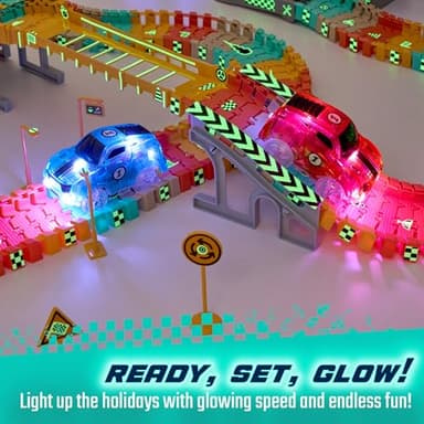 JitteryGit Replacement Light Up Magic Cars For Glow Flex Tracks - Extra LED Car Accessories For Race Track & Glow In The Dark Trax - Compatible with Most Tracks For Kids Boys and Girls (2 Racers Pack) - Image 2