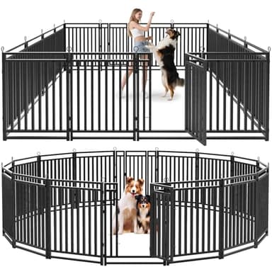 Petorldog Dog Fence Outdoor Indoor, 40" Inch Height 16 Panels Dog Playpen for Large/Medium/Small Dogs Metal Dog Pen for Yard Camping and RV | Black-Silver - Image 1