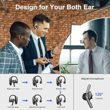Bluetooth Headset Dual-Mic V5.4 Wireless Bluetooth Earpiece Noise Canceling Hands-Free Headphones 14 Hours Talking Time 140H Standby for Cell Phones iPhone Android Trucker,Office,Driving,Business - Image 5