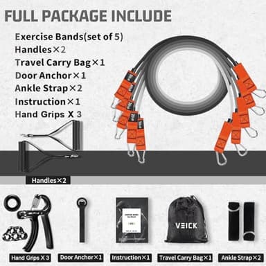 VEICK Resistance Bands, Exercise Bands for Working Out with Handles, Elastic Workout Bands for Men Women, Exercising Bands for Strength Training Equipment at Home Gym - Image 2