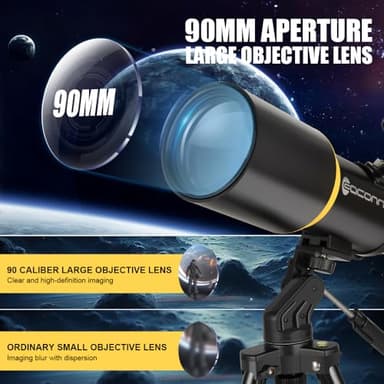 Telescope for Adults, 90mm Aperture 600mm Refractor Telescope for Kids and Beginners, Telescopes for Adults Astronomy with Handbag and Phone Adapter - Image 2