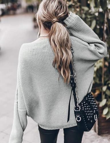 Womens Crewneck Pullover Sweaters Dressy Loose Casual Oversized Ribbed Knit Jumper Tops - Image 4