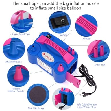 IDAODAN Electric Balloon Pump, Portable Electric Balloon Blower Machine Balloon Air Pump Dual Nozzle Rose Red 110V 600W Balloon Inflator for Party Decorations - Image 2