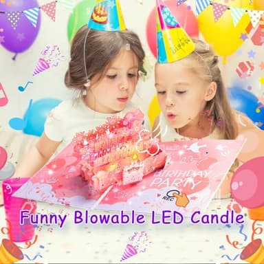 ACENZ Birthday Cards with Recording Function Fireworks 3D Pop Up Blowable LED Candle Birthday Cake Light and Music Happy Birthday Greeting Cards Gift for Women Mom Sisters Grandma Kids Wife - Image 3