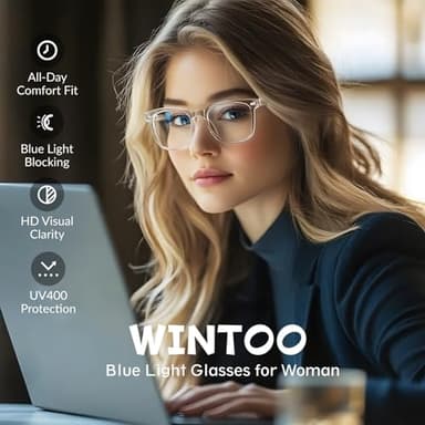 WINTOO Blue Light Glasses for Woman Men | 99% Blue Light Blocking Glasses for Computer Gaming TV Phone Screen Square Frame | Anti Eyestrain & UV Glare Protection - 2 Pair - Image 3