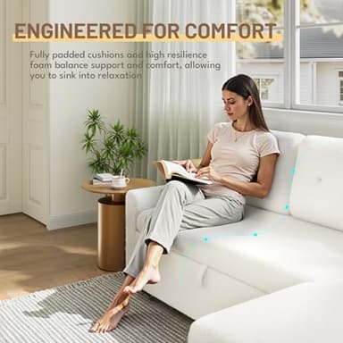 IULULU Sleeper Sofa, L Shaped Boucle Sectional Couch with Pullout Bed, Reversible Storage Chaise, 2 in 1 Pull Out Couches for Living Room, Apartment, Off White - Image 5