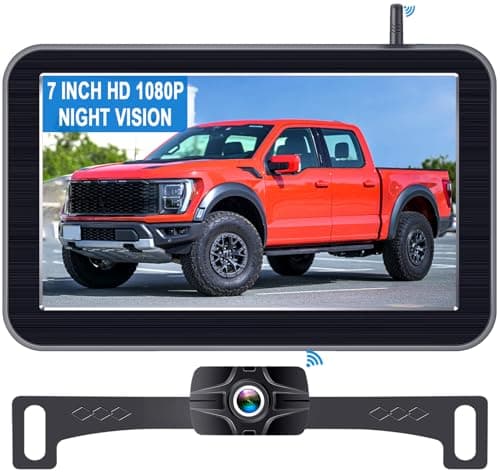 7-Inch Wireless Backup Camera for Truck - 2 Channel, DIY Grid Lines, HD 1080P, Night Vision, IP69K Waterproof, Backup Camera for Truck, Pickup, Trailer, Cars - Parking Safety & Towing Assistance - Image 1