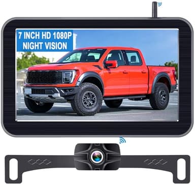7-Inch Wireless Backup Camera for Truck - 2 Channel, DIY Grid Lines, HD 1080P, Night Vision, IP69K Waterproof, Backup Camera for Truck, Pickup, Trailer, Cars - Parking Safety & Towing Assistance - Image 1