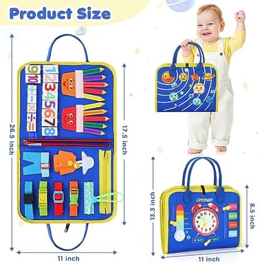 URMYWO Busy Board - Montessori Toys for 1 2 3 4 Year Old, Busy Book Toddler Activities with Fine Motor Skills, Autism Sensory Toys Gifts for Boys Girls, Travel Toys for Road Trip Plane Car - Image 8