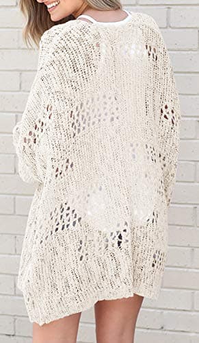 Lightweight Summer Cardigan for Women Spring Netted Crochet Cardigans Sweaters Beige - Image 3