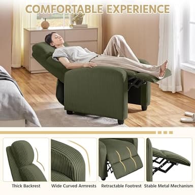 Yaheetech Corduroy Recliner Chair Single Sofa Home Theater Seating Adjustable Modern Reclining Chair for Living Room Bedroom Home Theater Dark Green - Image 5