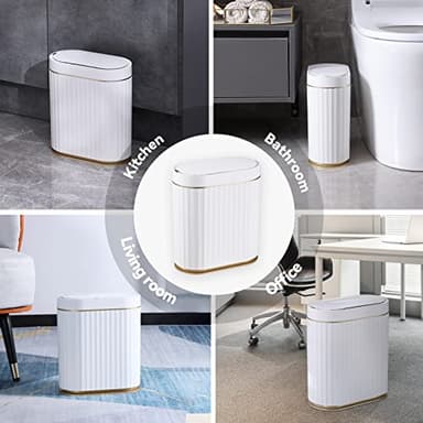 ELPHECO Automatic Motion Sensor Trash Can - 2 Gallon Slimline for Bathroom, Bedroom, Kitchen, Office - White with Gold Trim - Image 6