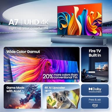 Hisense 50" Class A7 Series (50A7NF,2025 Model) 4K UHD Smart Fire TV, Voice Remote with Alexa, Wide Color Gamut, HDR10+, Dolby Vision, Dolby Atmos, Game Mode, ALLM, Stream Live TV Without Cable - Image 3