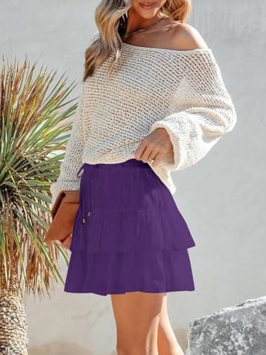 Aoudery Flowy Shorts for Women Boho Ruffled Tiered Skorts Casual High Waist Mini Skirts Tennis Golf Comfy Shorts 2025 - Purple L - Image 4