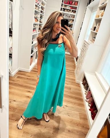 Shy Velvet Women's 2025 Summer Linen Maxi Dress Contrast Spaghetti Strap Dress Backless Sleeveless Casual Party Beach Dresses Turquoise - Image 2