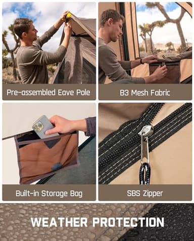 FanttikOutdoor Alpha C4 Ultra Camping Tent 4 Person Pop Up Instant Cabin Setup in 60 Seconds Portable Hub Tent with Rainfly & Windproof for Outdoor Camping & Overlanding, Khaki - Image 5