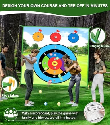 goienu Golf Game: 70"x 70" Plus Size Double Sided Hitting Mat, Ideal Gifts for Kids Adults, 20 Sticky Balls & 10 Darts for Indoor or Backyard Battle Chipping - Image 2