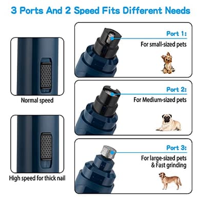Casfuy Dog Nail Grinder Upgraded - Professional 2-Speed Electric Rechargeable Pet Nail Trimmer Painless Paws Grooming & Smoothing for Small Medium Large Dogs & Cats(Dark Blue) - Image 4