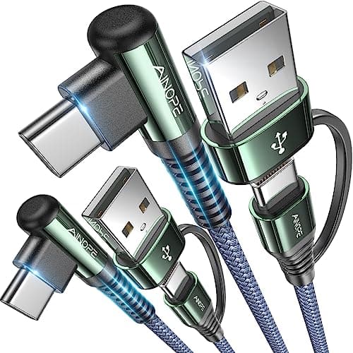 AINOPE for iPhone 17 Charger USB C Cale with USB to USB C Adapter,60W Type C Charger Fast Charging Cable for iPad 2-𝑷𝒂𝒄𝒌 6.6FT Right Angle Carplay Cable Fit iPhone 17 16 15 Air Pro Samsung - Image 1