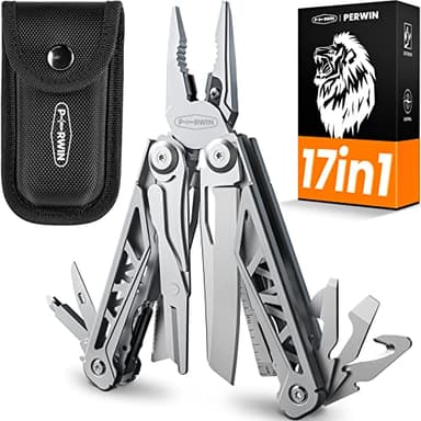 PERWIN Multitool, 17-in-1 Stainless Steel Multi Tool Pliers with Self-Locking, Pocket Knife, Nylon Sheath, Professional (EDC) Multi-Tool for Survival, Camping and Hunting, Hiking, Gifts for Men - Image 1